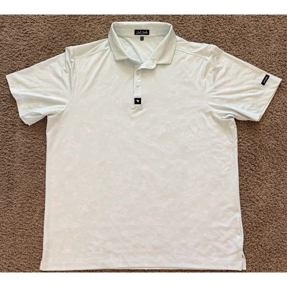 Bad Birdie Mens Golf Polo Mint Green Desert Print Performance Shirt Size 2XL